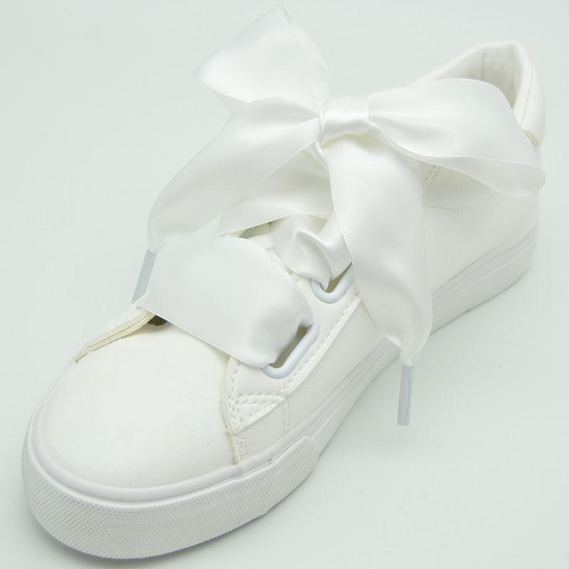 4 cm Verbreed Zijde Satijn Schoenveters Gladde Grote Strik Brede Veters Trend Schoonheid Wit Casual Sneakers Leren Schoenen Veters Dropship 120cm wit