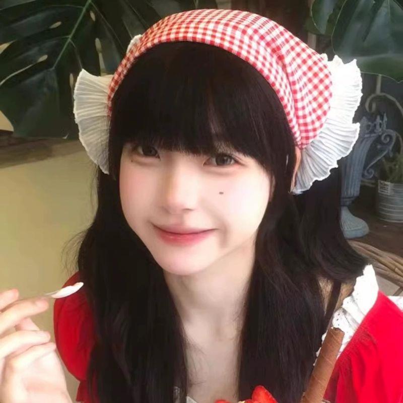INS Lace Plaid Hair Scarf Women Korean Triangle Hair Band Travel Photo Headband Sunscreen Headscarf Girls Cotton Neckerchief