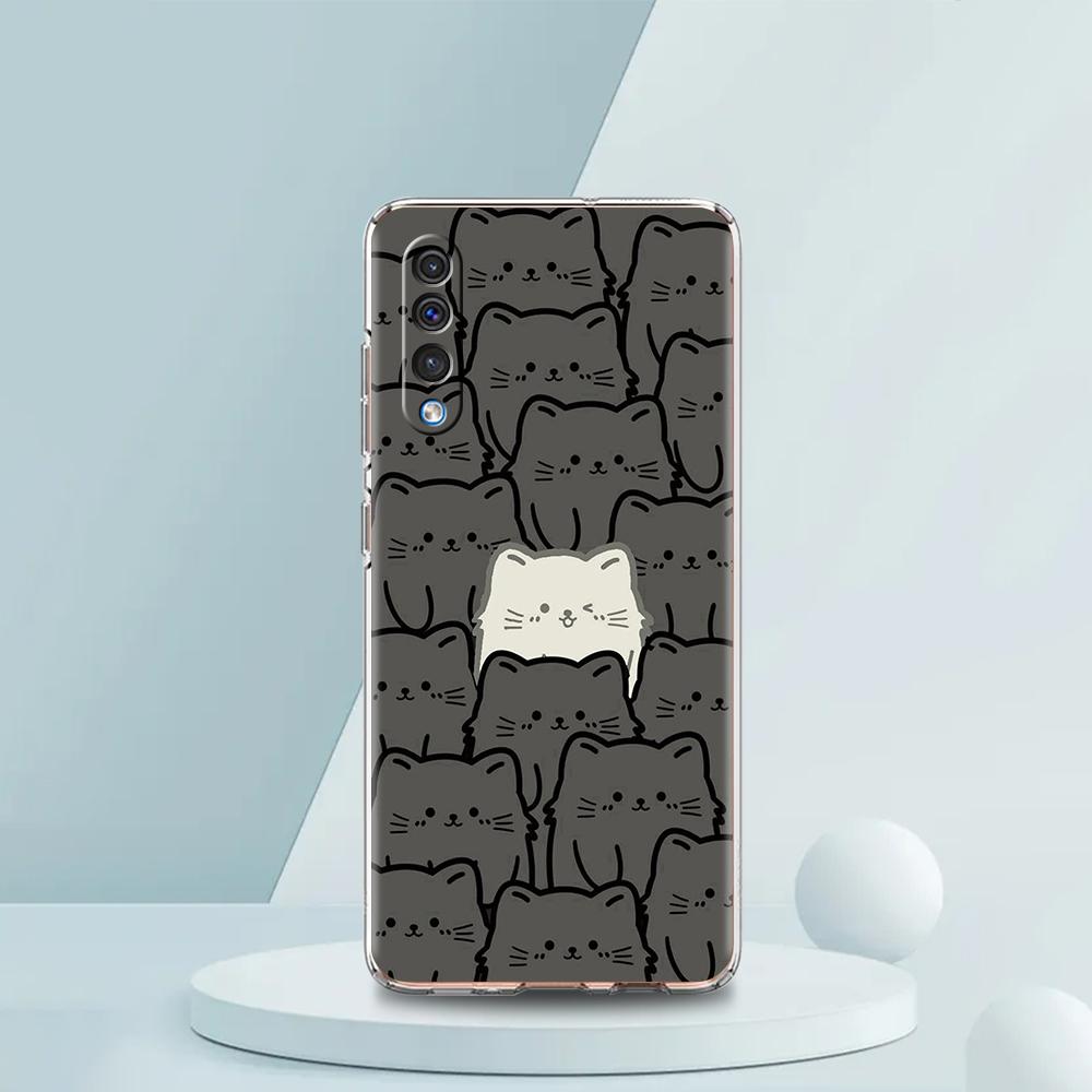 Cute Cartoon Black Cat Case For Samsung A16 A14 A12 A22 A32 5G A34 A42 A52 A54 A50 A70 A30 A40 A20E A10S A02S A04S A06 Cover
