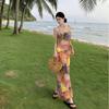 Real Shot Seaside Retro Monet Oil Painting Color Suspender Dress Women's Summer Small Slim Dress