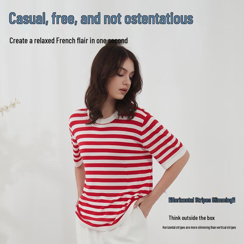 Hengyuanxiang Women's Striped Loose Knit T-Shirt