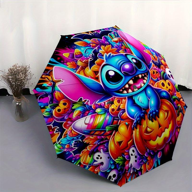 Stitch,Halloween Automatic Umbrella Tri fold Portable Umbrella, Best Holiday Gift for Men and Women, Durable Iron Frame, Playful Design, S