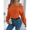 Women's Knitted Sweater Casual Solid Colour Off-the-Shoulder Long-Sleeved Pullover Sweatshirt