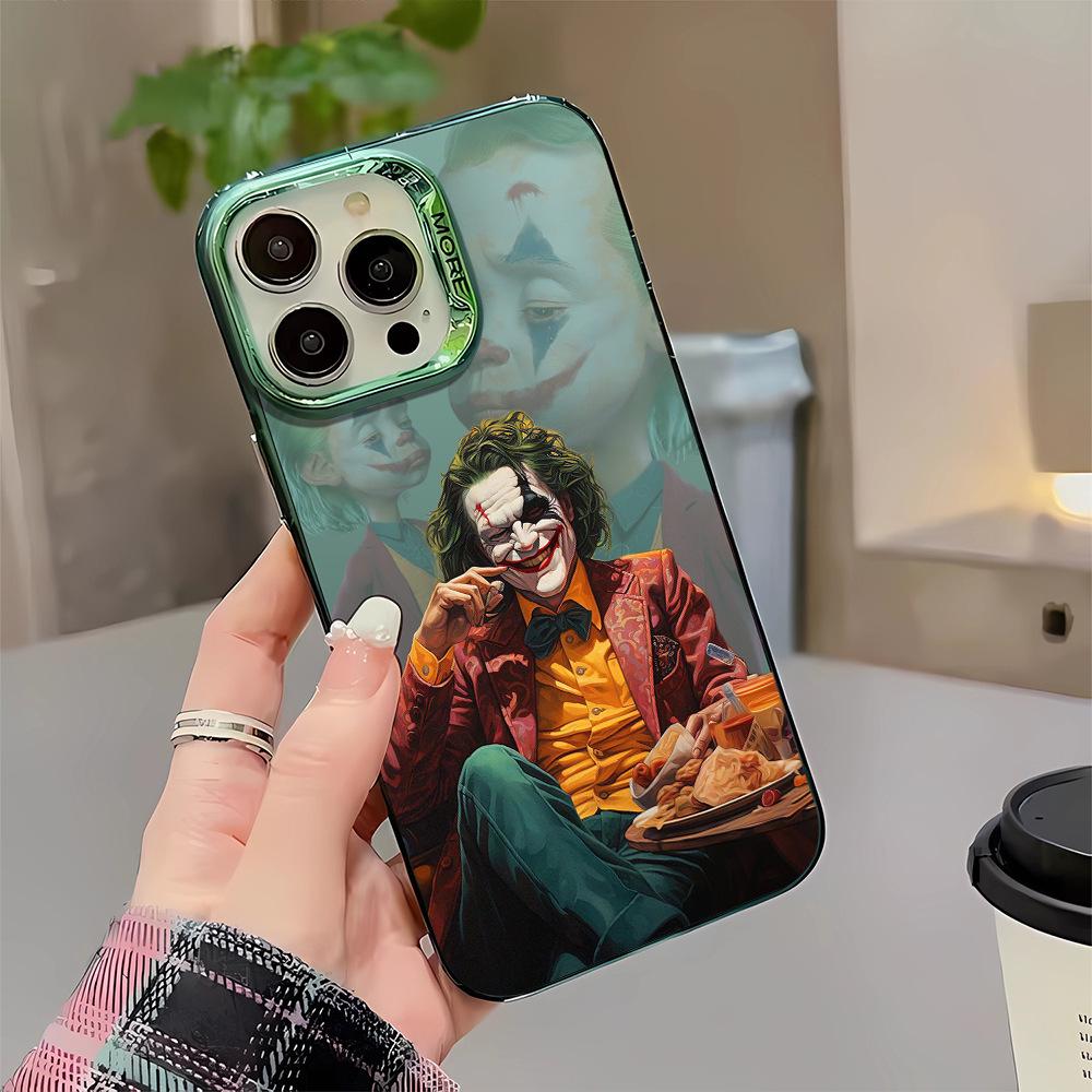 Clown Personality Electroplated Silver Case for Apple iPhone 11, 12, 13, 14, 15 Pro Max - Drop-Proof, European & American Style