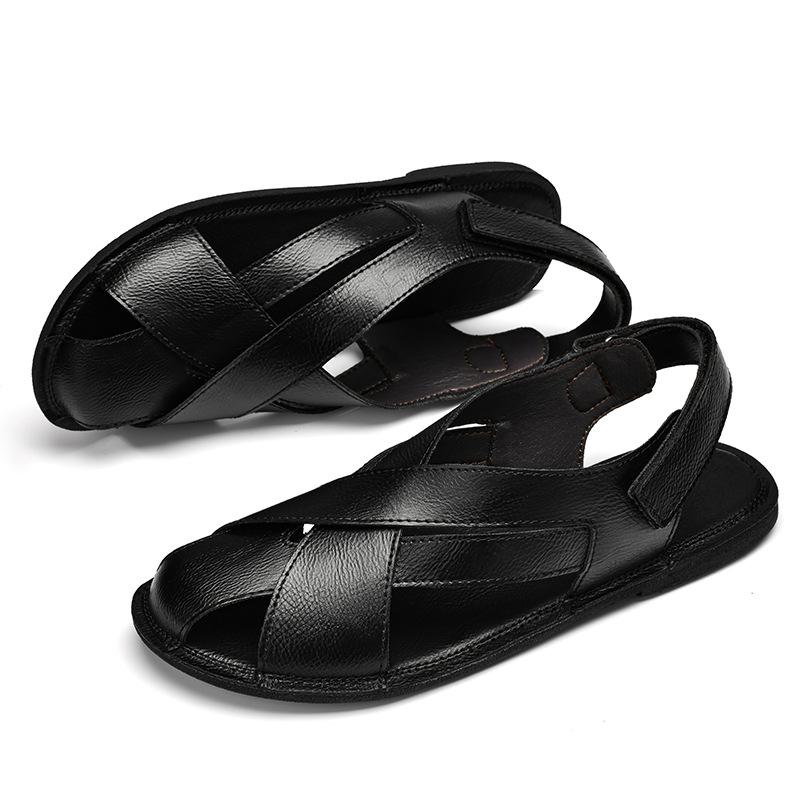 Men s High-End Retro Cowhide Slip-On Driving Sandals - Summer 2024 Fashion, Size 47 Cross-Border Shoes 46 чёрный