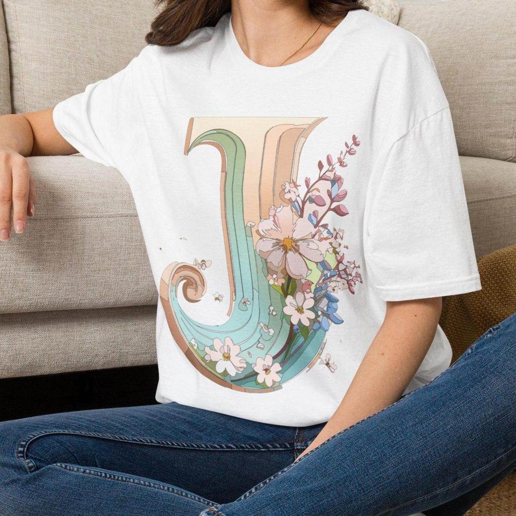 Floral Letter J T-Shirt | Vintage Flowers Letter J Tee Gift for her Mom Grandma Family Friend Sister Crew Team Party Aunt