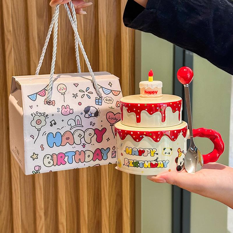 Girlfriend Birthday Gift Cute Cream Cake Cup Girls Ceramic Mug Ritual Souvenir Gift Box