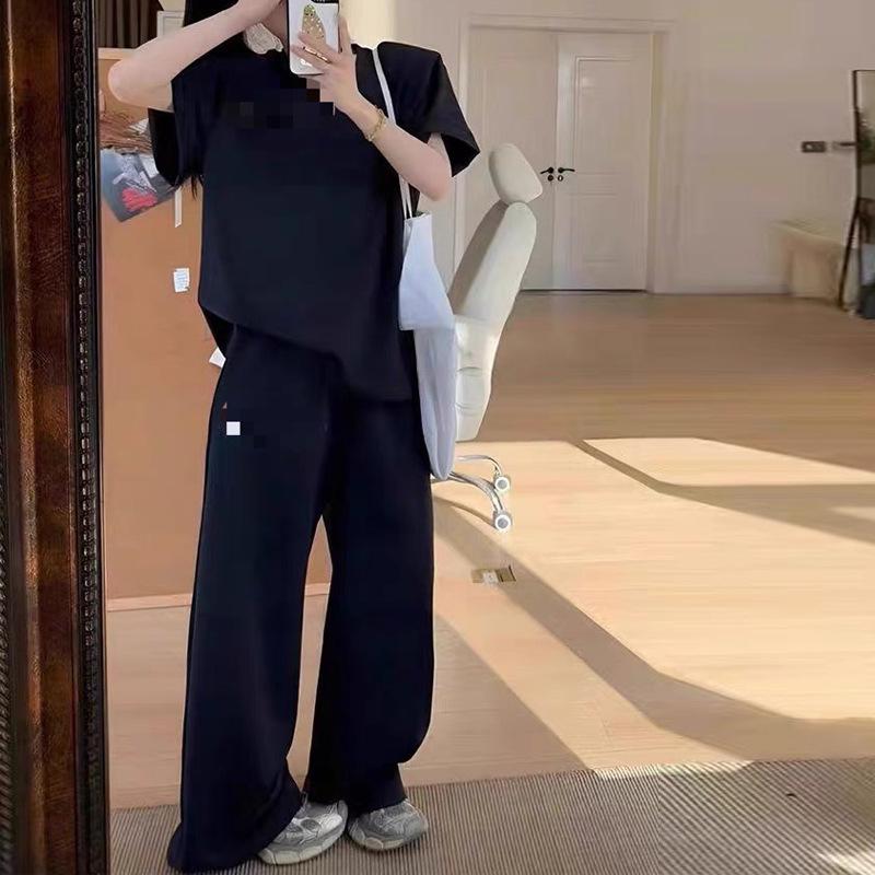 Summer Women's V-Neck Two-Piece Set: Loose Short-Sleeve T-Shirt & High-Waist Casual Trousers