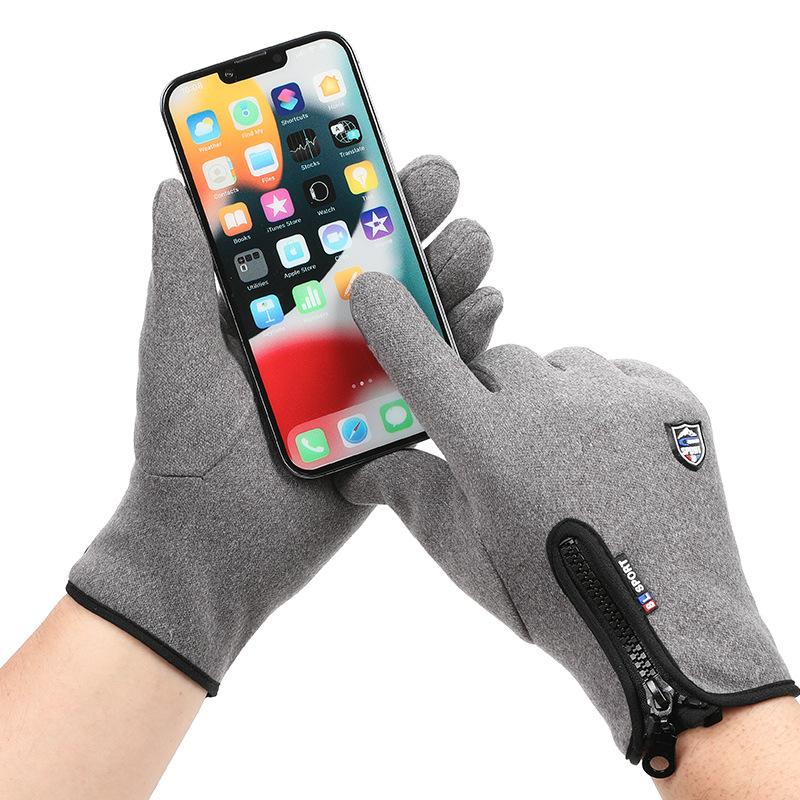 Warm Gloves Outdoor Cycling Gloves Men and Women's Sports Windproof and Cold Zipper Plus Velvet Autumn and Winter Touch Screen Gloves