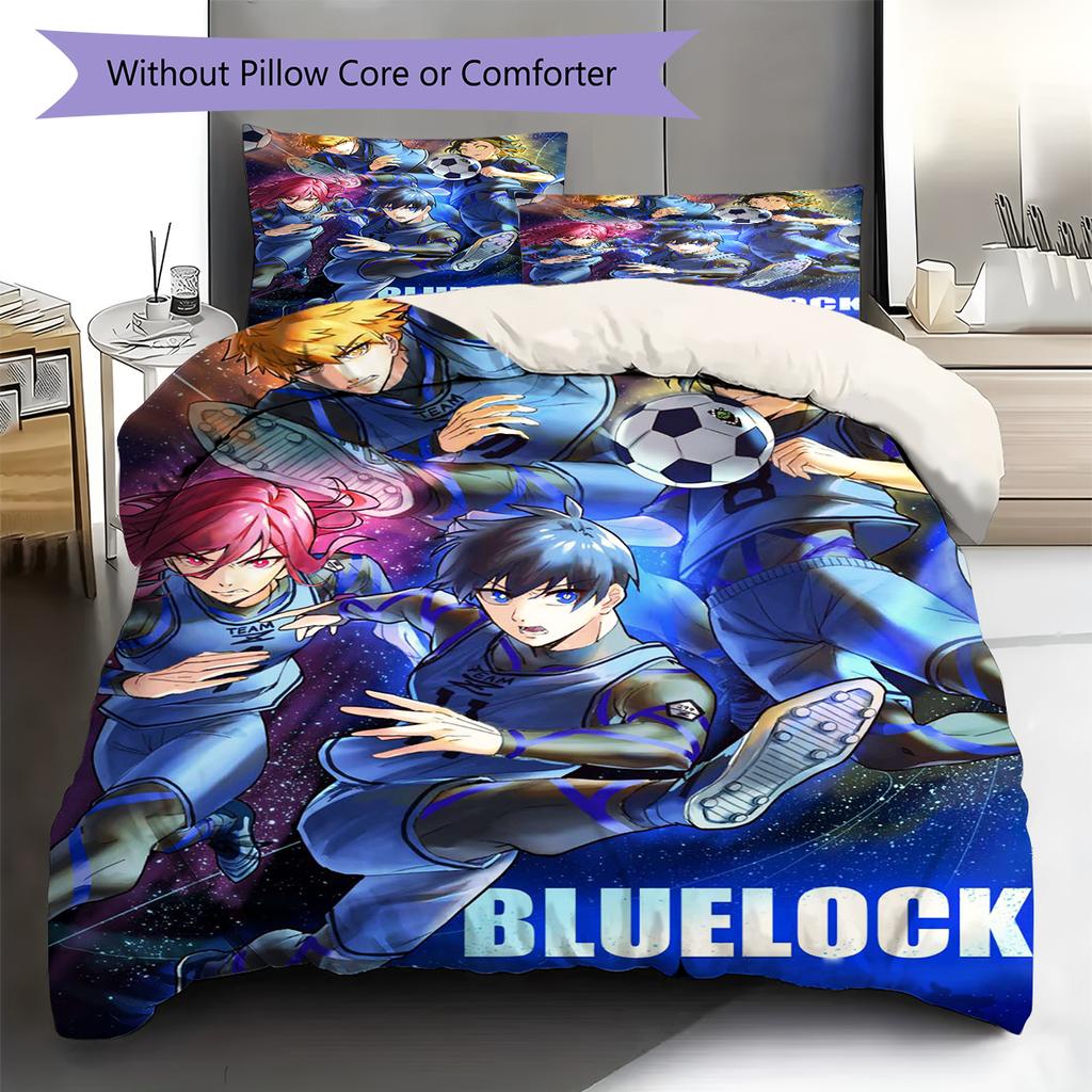 Blue Lock Pattern Bedding Quilt Set Quilt Cover Pillowcase Home Decoration Gift (1 * Duvet Cover + 2 * Pillowcase, Without Core)