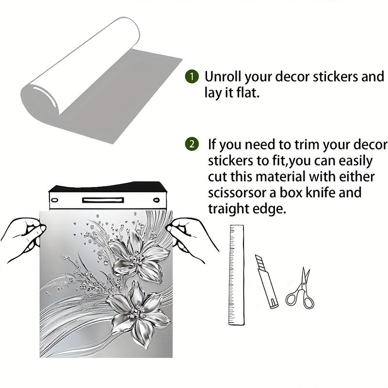 Vertical PVC Dishwasher Door Cover Sticker, Metal Silvery Embossed Flower Pattern Door Sticker, Waterproof And Stain-Resistant, Easy to Clean