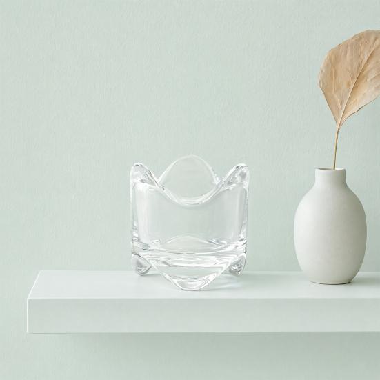 Heat Resistant Glass Cup Candle Holder, Irregular Rippled Tealight with Crystal Clear Thickened Glass, Minimalist Atmospheric Desktop Decor