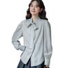 Ladies' Striped Shirt Women's Bow Tie Round Neck Long Sleeved Blouse Spring New Version Korean Style Loose Versatile Casual Top