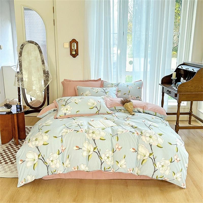 Floral Duvet Cover Queen Vintage Plaid Patchwork Bedding Set Boho Farmhouse Reversible Comforter Cover for Girls Women 4pcs Set