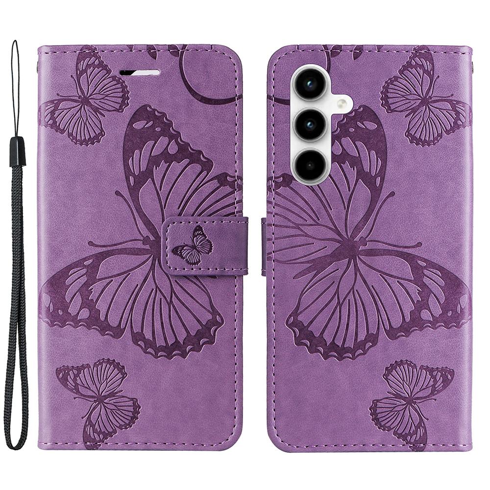 

For Samsung Galaxy A35 5G Wallet Case Floral Butterfly Imprinted Leather Phone Cover Stand Purple