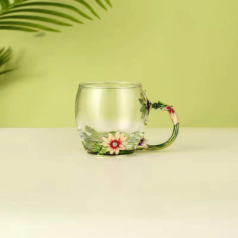 Chrysanthemum Enamel Glass Tea Cup - Lead-Free Crystal Coffee Cup Gift