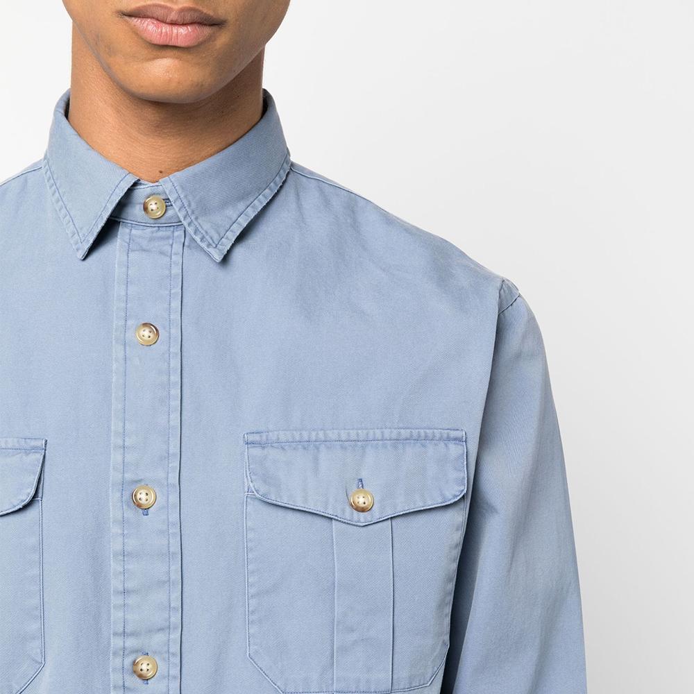 Polo Ralph Lauren Solid Color Polo Collar Long Sleeve Shirt Men shirts Blue 710864176-001