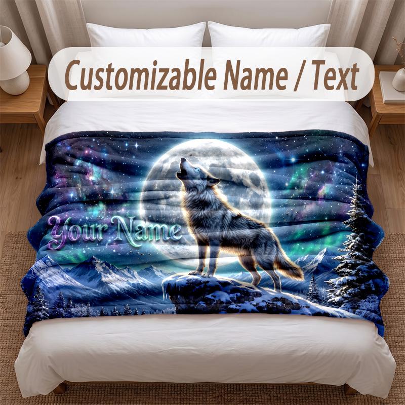 Wolf-Thema Weiche Decke Personalisierter Benutzerdefinierter Name Textdruck Warme Decke Haus Sofa Schlafzimmer Dekor