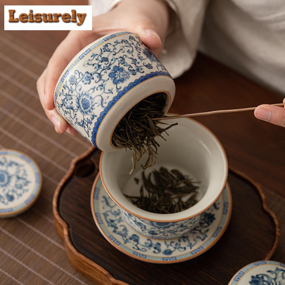 200 ml Retro Ru Kiln Niebieski i biały porcelanowy organizer na herbatę Butik zbiorniki do przechowywania pojemnik na herbatę Tea Caddy Teaset Supplies Craft