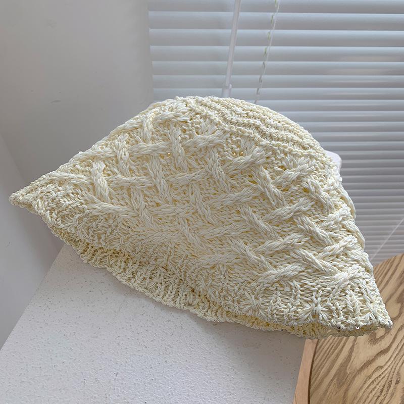 Women's Summer Hollowed-Out Woven Fisherman Hat Breathable Sunshade Sun Protection Bucket Hat Large Head Circumference Hat
