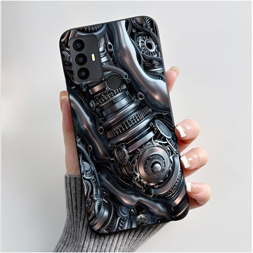 Anti-scratch Casing For TCL 30 SE/TCL 30E/TCL 306/TCL 305 Cover Soft Silicone Black Shell Golden Butterflie And Flower Pattern