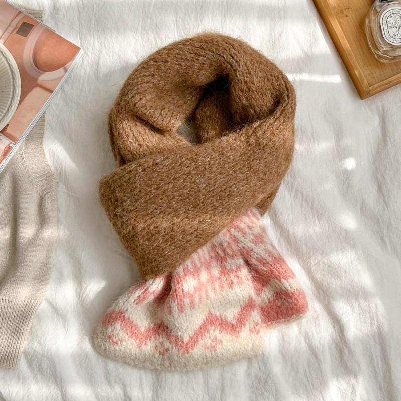 Womens Winter Fair Isle Knit Scarf Wool Blend Warm Long Neck Wrap In Retro Style