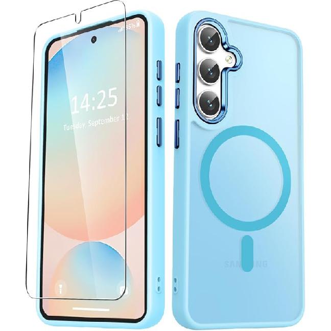 for Samsung Galaxy S24 FE Case, Matte Magnetic Phone Case with 1 Screen Protector, Support for Magsafe, Translucent Frosted Slim Shockproof