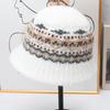Vintage Fair Island jacquard knitted bucket hat women's autumn and winter plush warm bucket hat literary short brim basin hat