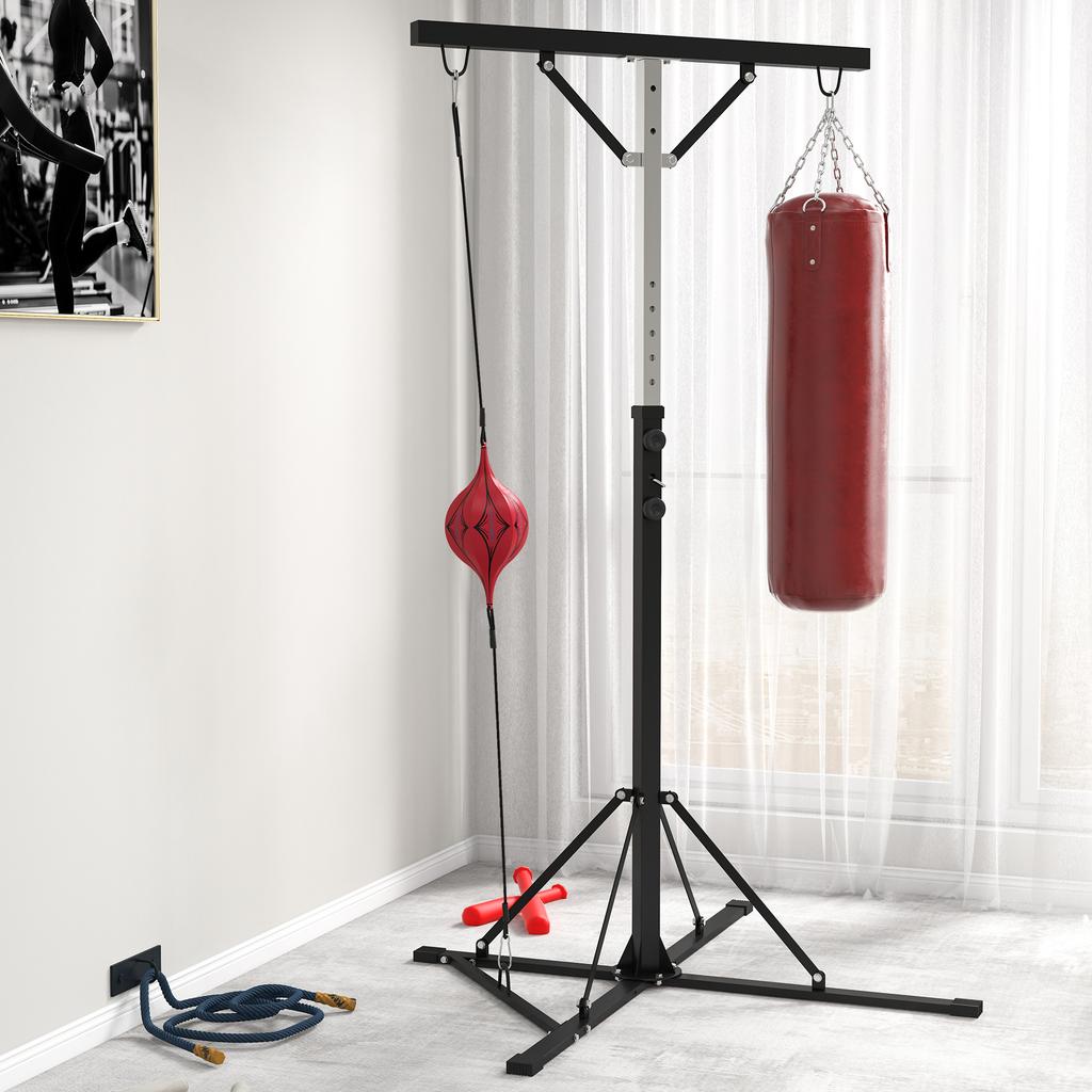 Punching Bag Stand, Height-Adjustable, with Speed Ball, Metal Frame, 160L x 145W x 175-220H cm, Black