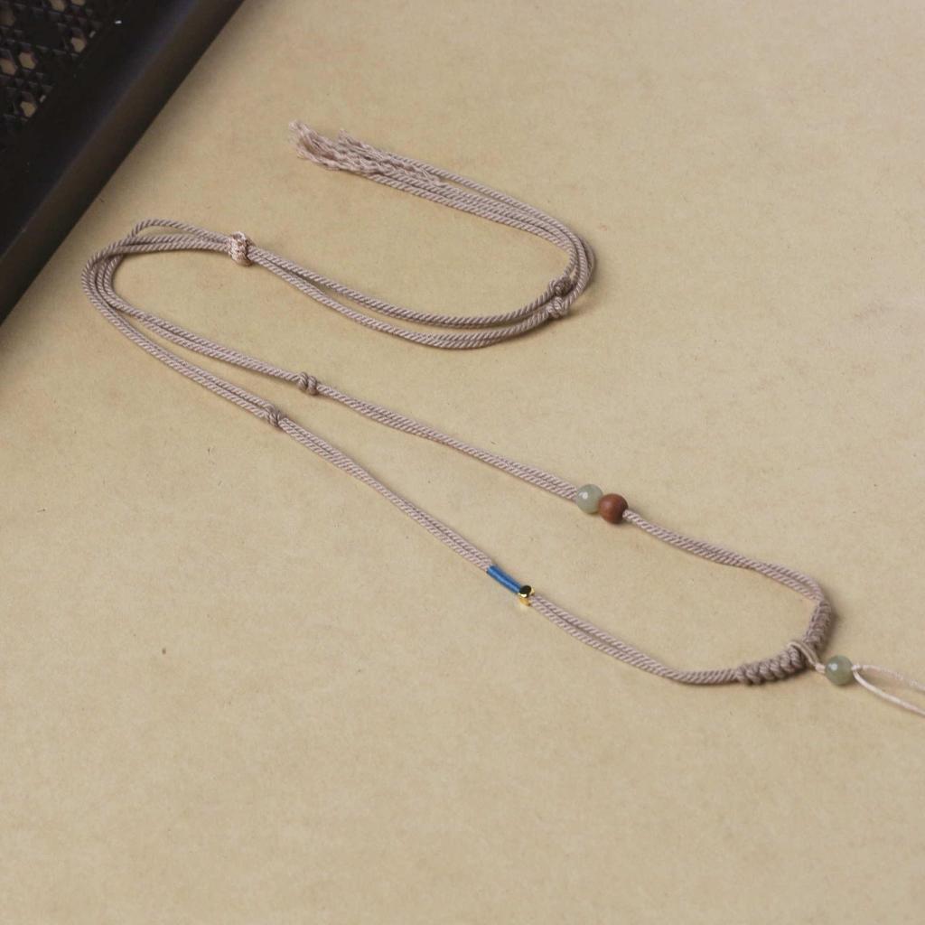 Jadeite Amulet Pendant Necklace with Gold Accents - Handmade Red/Black Rope for Men & Women.