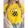 Damen Casual Kurzarm T-Shirt Niedlicher Cartoon-Biene & Blumendruck
