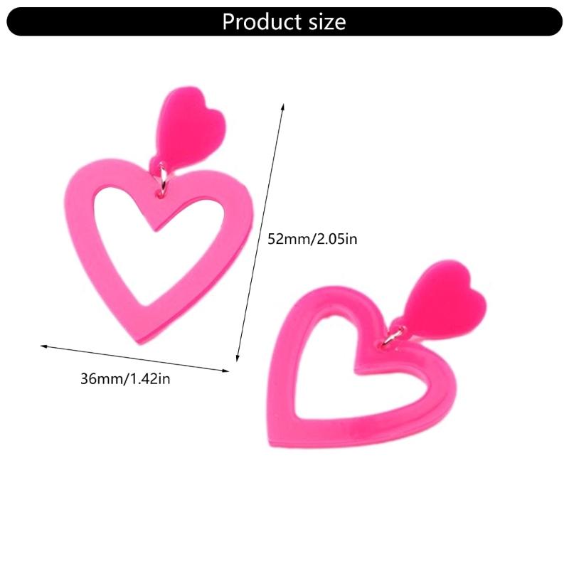 Triple Set Colorful Heart Dangle Earrings Fashionable Sturdy Acrylic Materials Jewelry Accessory for Girlfriend or Wife