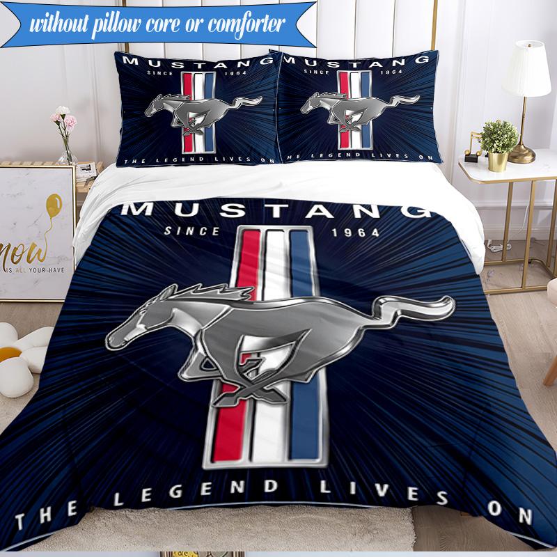 3PCS Mustang Bedding Set Duvet Cover Closure Includes 1 Duvet Cover & 2 Pillowcases for All Seasons Bedroom Decor Christmas Fan gifts