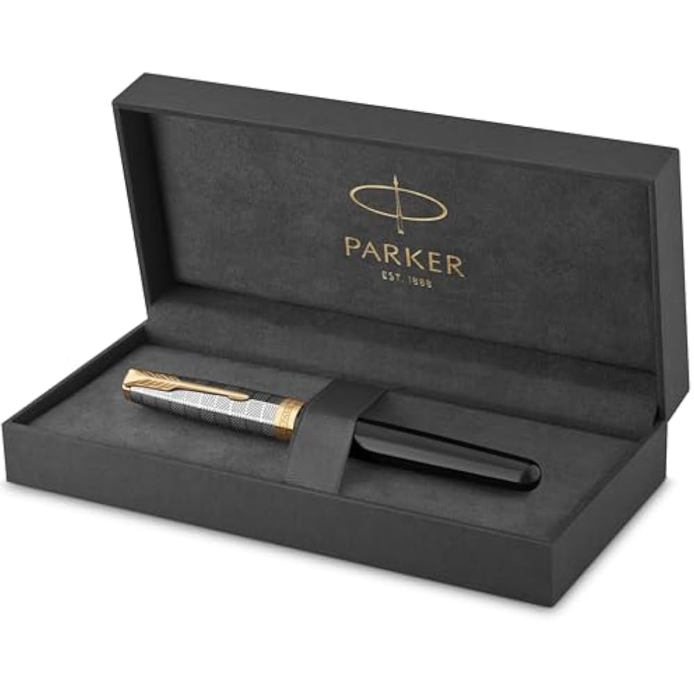 PARKER Parker Fountain Pen Sonnet Premium Metal & Black GT Fine 18K Gold Nib In Gift Box, Regular...