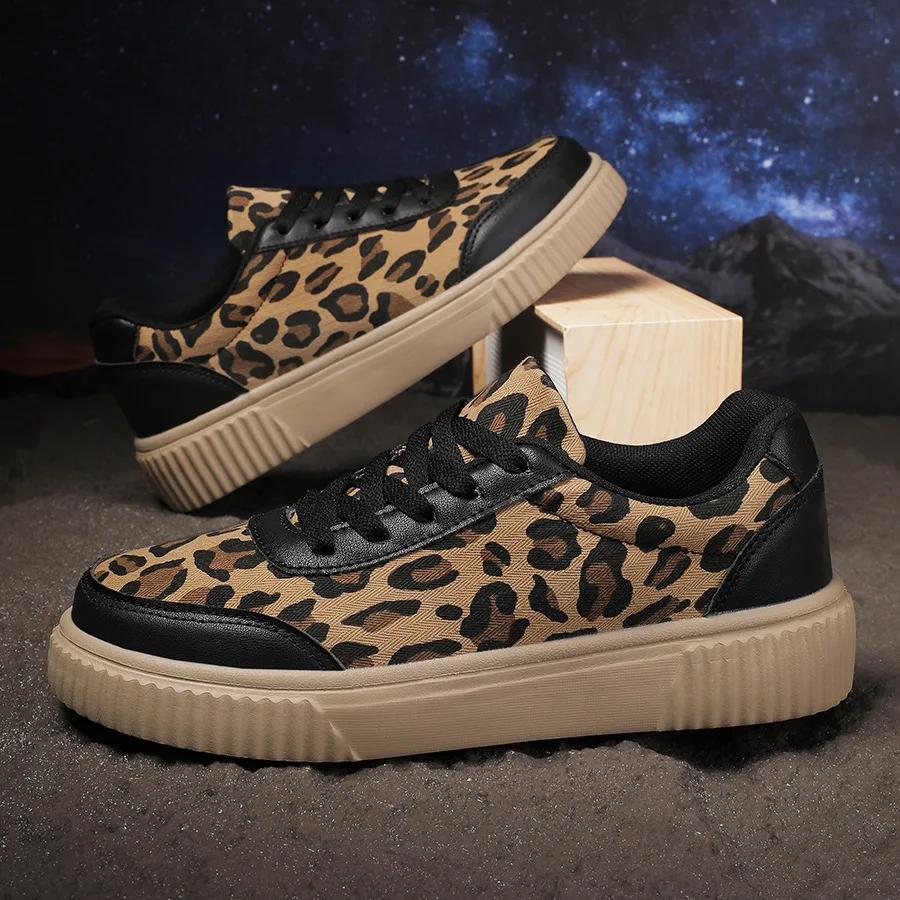 New Leopard Print Designed Retro Fashion Casual Shoes for Women Shallow Mouth Comfortable Versatile Chunky Sneakers 2025