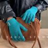 Wool Metal Label Knitted Wool Gloves for Women Warm Fingerless Touch Screen
