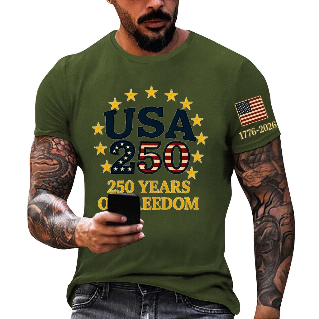 Herren lockeres und lässiges T-Shirt mit Flaggenprint, kurzärmeliges Hemd
