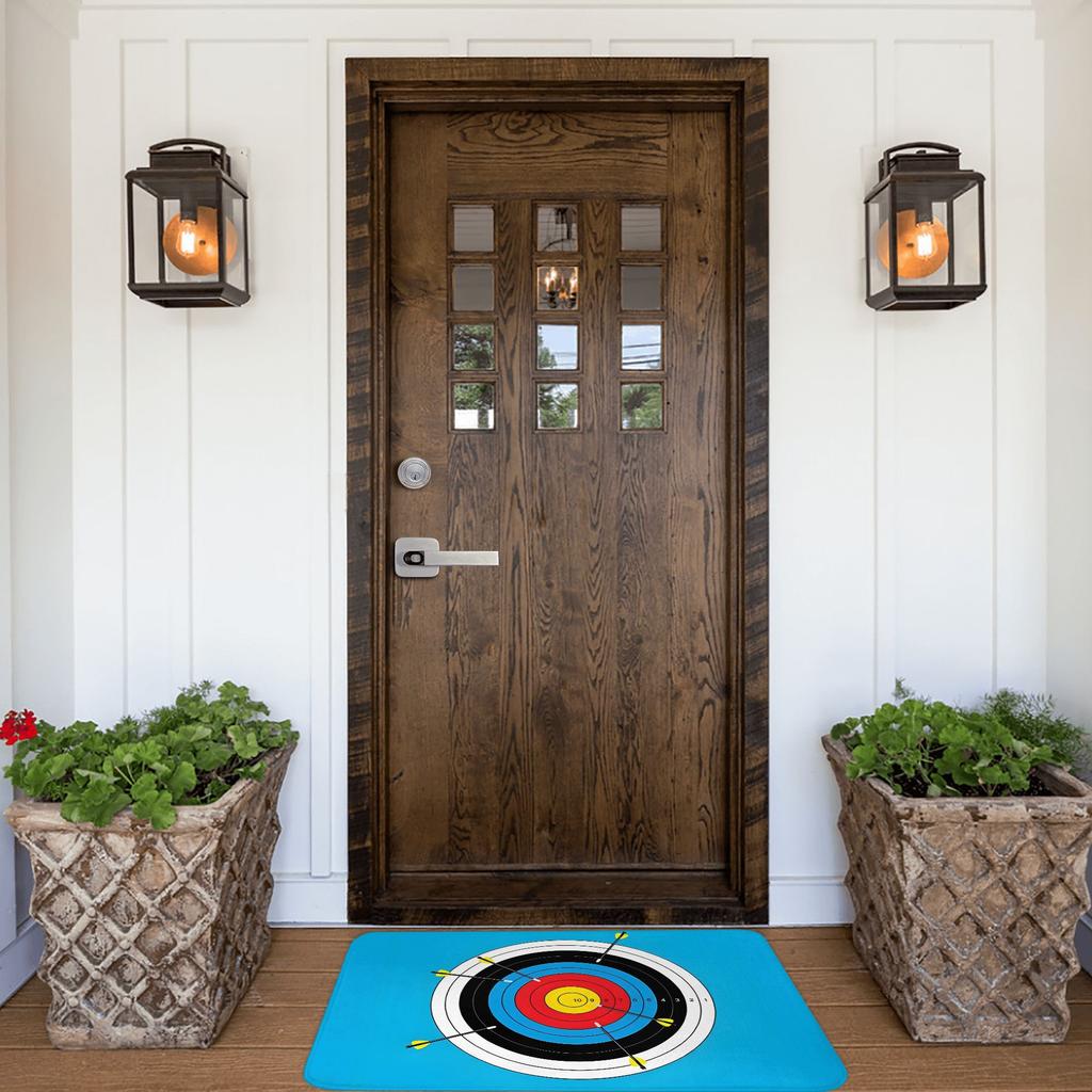 Archery Target Illustration Doormat Light Blue Red Yellow Black Printed Polyester Hand Wash Only 80x50cm Decorative Use