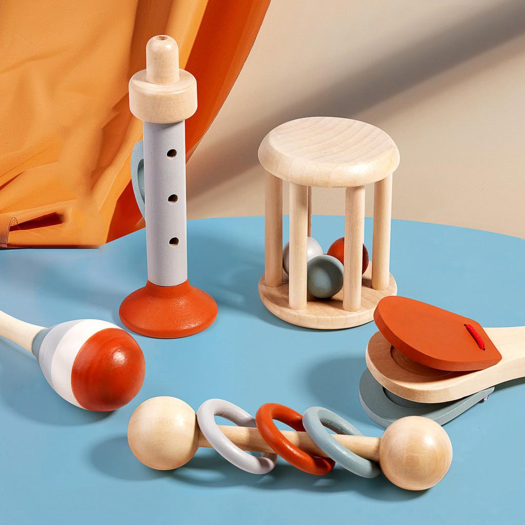 Wooden Baby Rattle Toy Set With Handheld Bell For Early Education And Comfort