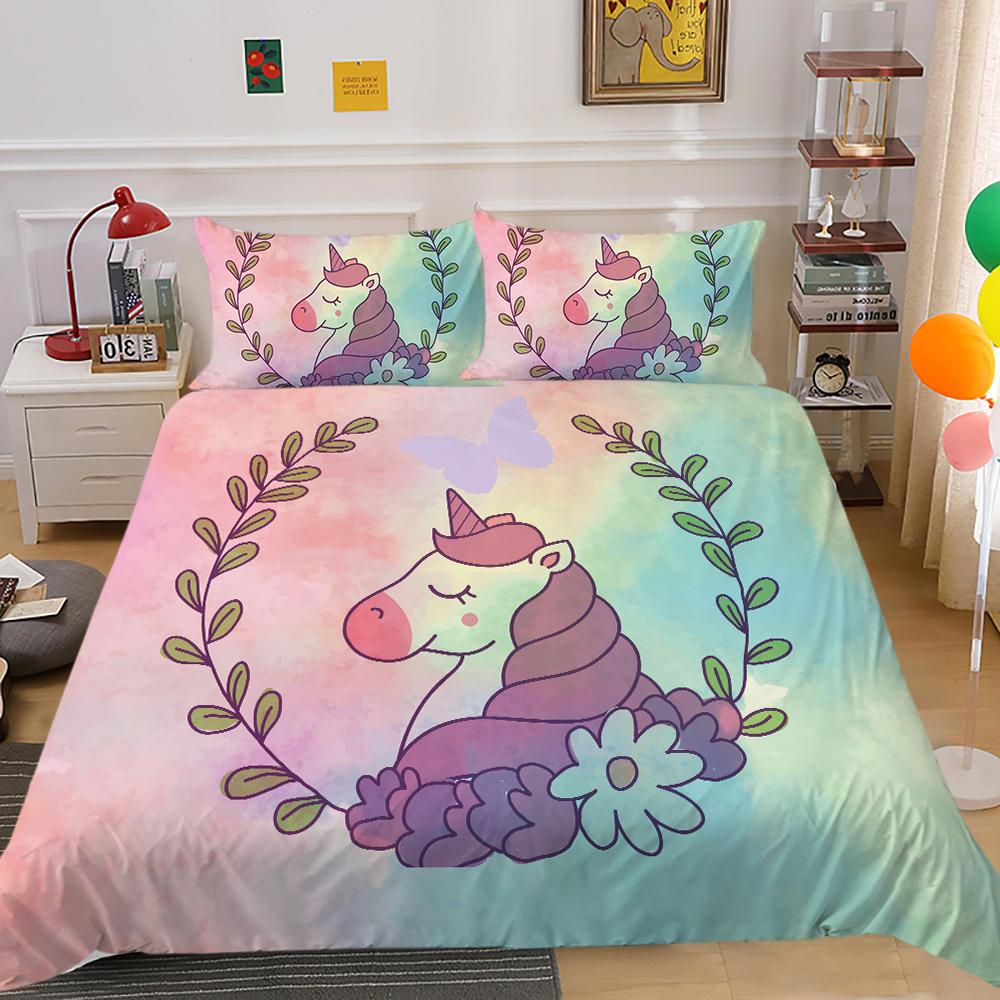 Unicorn Printing Bedding Cover Set Cute Duvet Cover Hot Sale Home Bed Clothes Boys Girls Bedroom Decor Single Double Size Bed Set