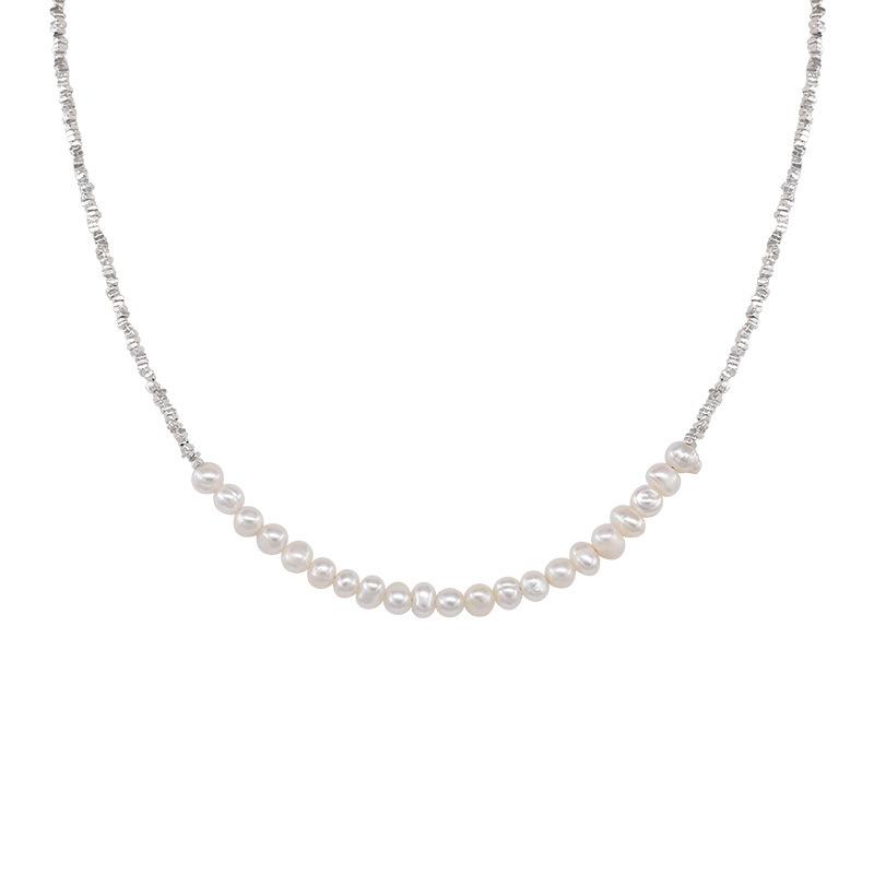 Copper Silver-Plated Small Freshwater Pearl Broken Silver Necklace Femininity Same Bracelet Necklace Set