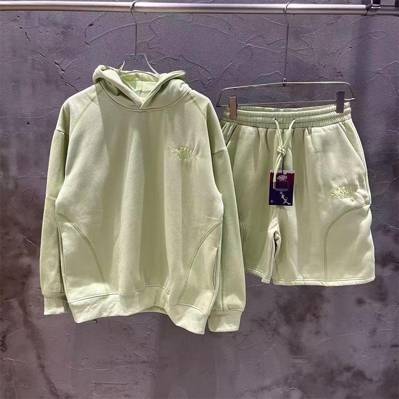 Sy Meichao Street Hip Hop Embroidered Letter Fleece Hooded Sweater Boys and Girls Casual Shorts Set