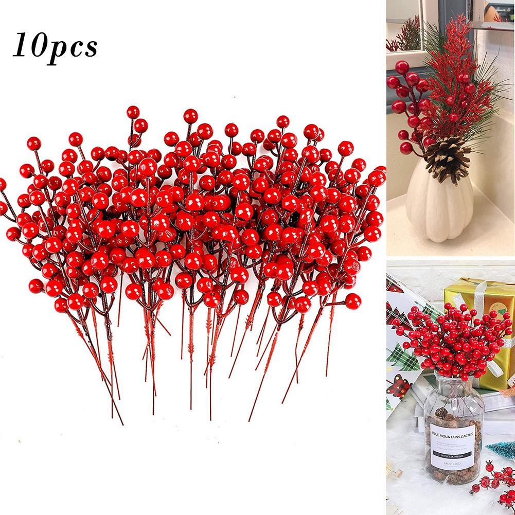 

10Pcs Red Berries Stems Red Berry Artificia flowers Craft Holiday Decor