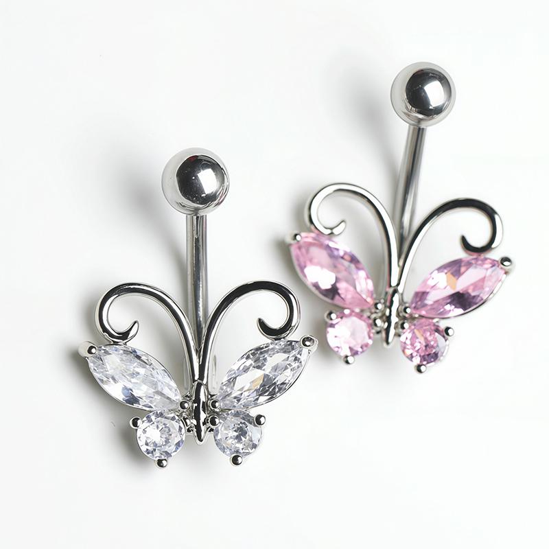 Butterfly Belly Button Ring Navel Rings Zircon Umbilical Ring Hypoallergenic Tummy Ring Piercing