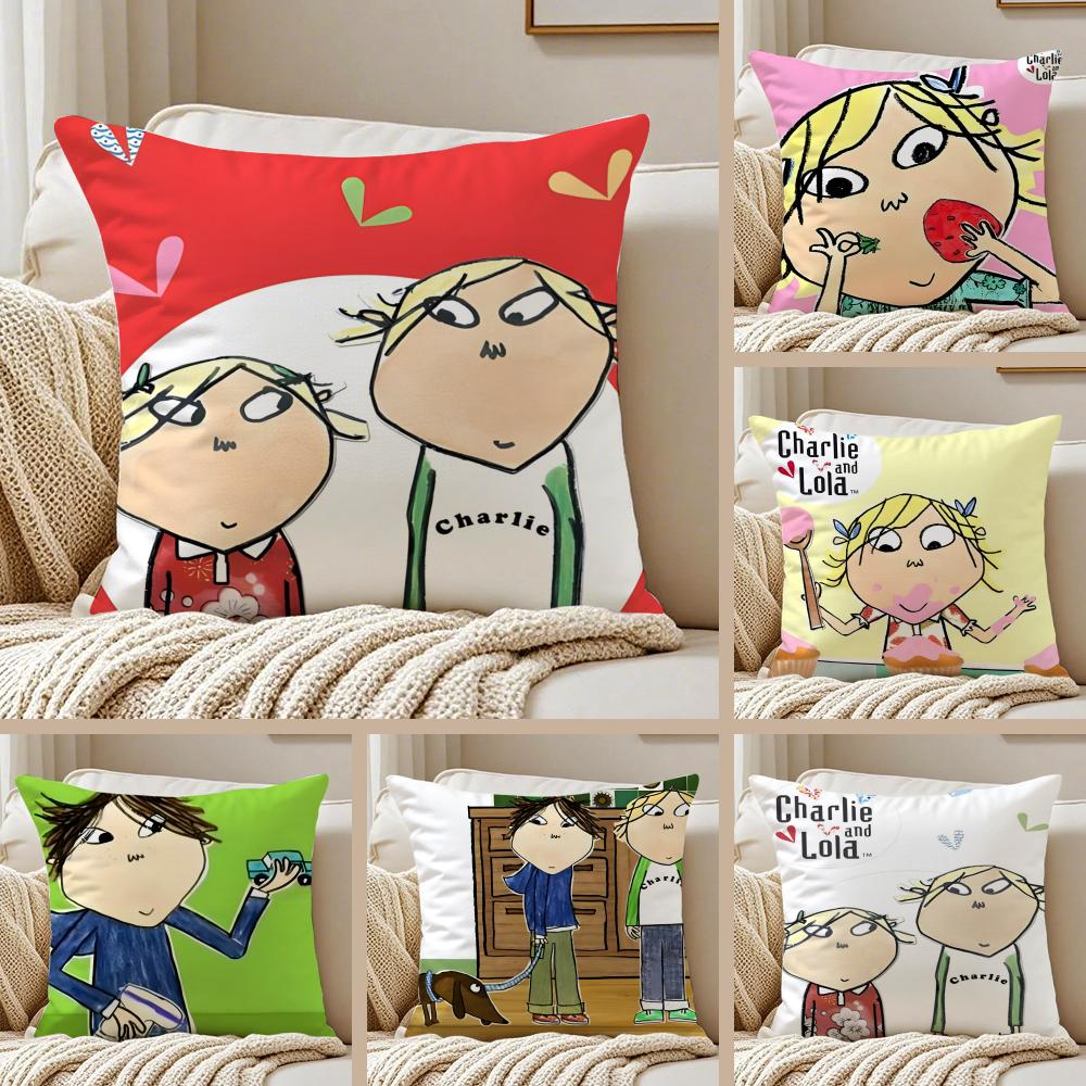 Süß Niedlich Britisch Anime CCharlie und Lola Anime Kissenbezug Kissenbezug Staubmilbenfrei Wohnzimmer Sofa Dekor Kissen Zimmer