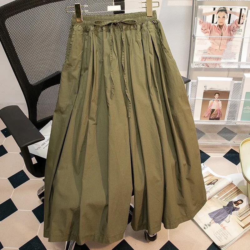 Women's Spring/Summer Casual Drape-Style Pleated Workwear Skirt-Pants, Cropped Bell-Bottom Plus Size Pants