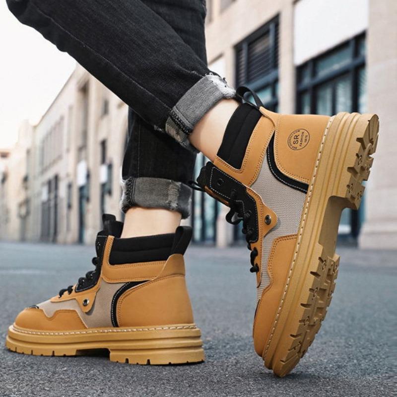 Ghete de stradă înalte 2024 Pantofi din piele pentru bărbați Modă Glezne pentru motociclete pentru bărbați Ghete de iarnă Pantofi bărbați cu șireturi Botas Hombre