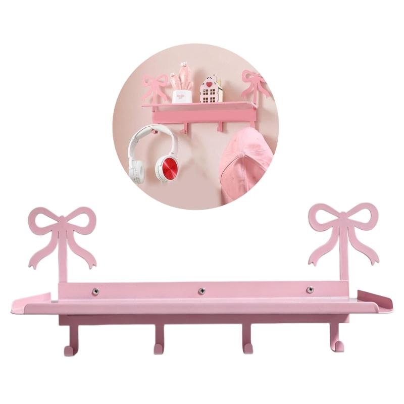 Pink Bowknot Key Holder Wall Mounted Organizers For Keys Bags Towels With Sturdy Iron Construction