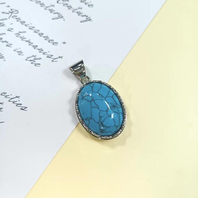 Geometric Shell Pendant With Synthetic Turquoise And Natural Purple Crystal For Fashion Jewelry