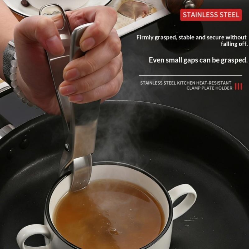 201 Stainless Steel Bowl Clip Kitchen Supplies Household Casserole Tray Lifter Steamer Silicone Clip Anti-scalding